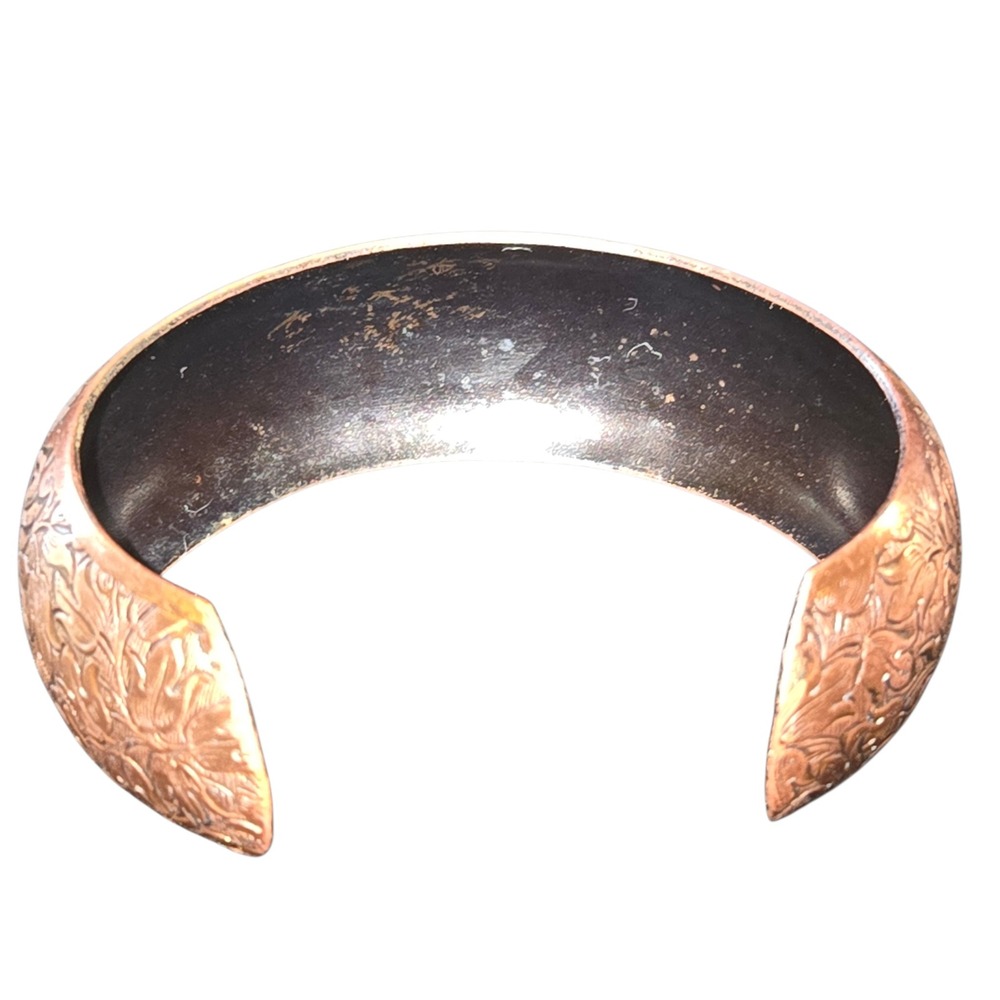 Solid Copper Cuff Bracelet Women OS Copper Embossed Floral Botanical Vintage - Picture 5 of 6